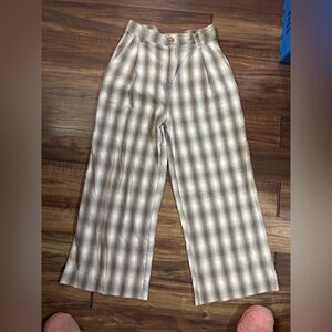 Woman’s ghanda wide leg pants brown cream plaid pockets luxury boho boho sze 10
